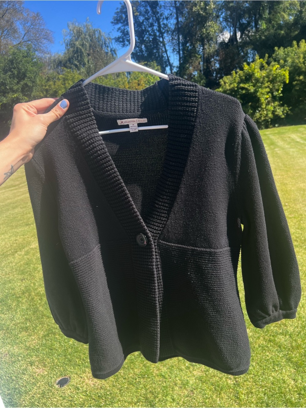 JM Collection Petite Black 100% Cotton Ribbed Shawl Cardigan Sweater M